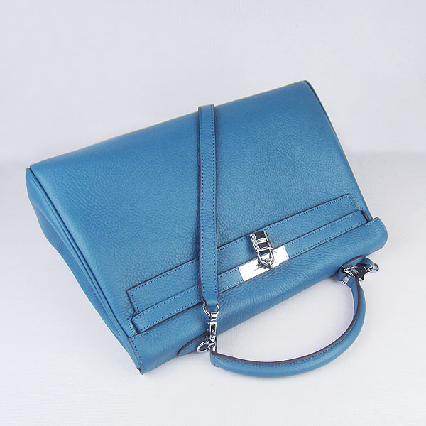 High Quality Hermes Kelly 35CM Togo Leather Bag Middle Blue 6308 - Click Image to Close